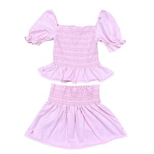 Polo Ralph Lauren Girls Pink Smocked Puff Sleeve Top & Skirt Set Size M 8 / 10